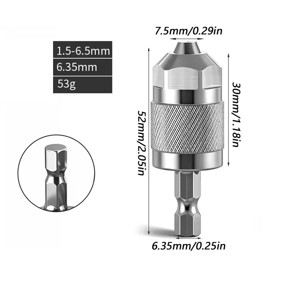 1/4″ Hex Shank Keyless Drill Chuck Adapter Quick Change Converter 0.3mm-6.5mm