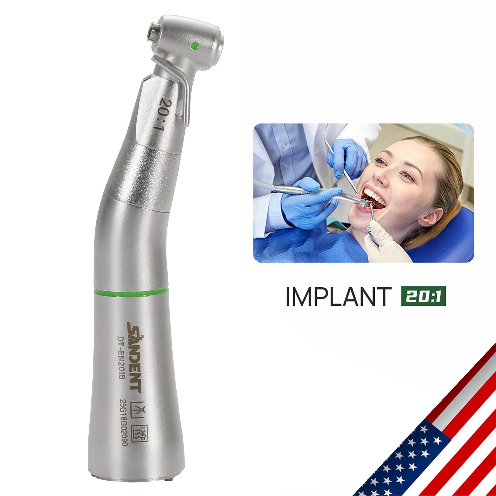 LED SANDENT 20:1 Contra Angle Fiber Optic Electric Handpiece External Spray