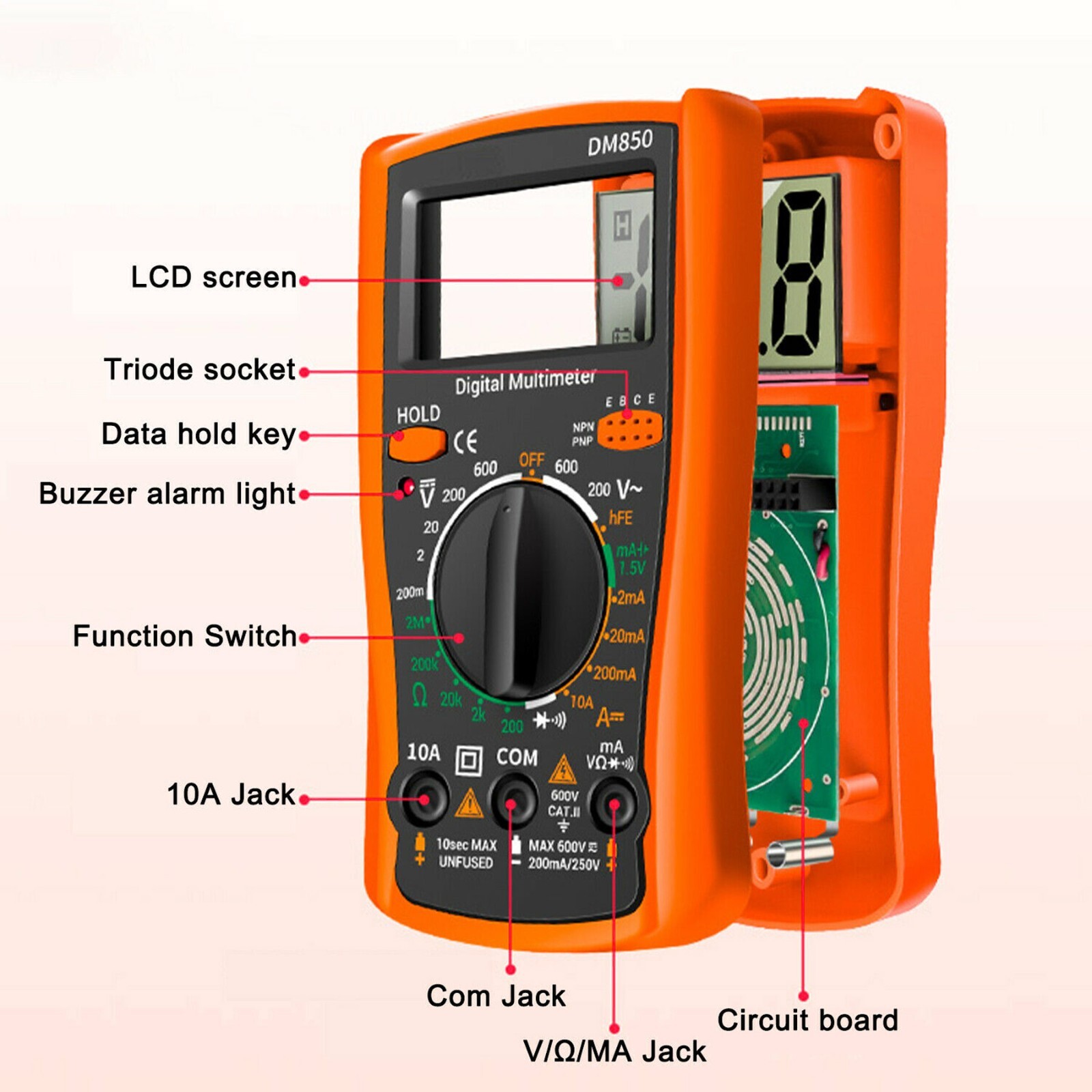 Digital Multimeter AC DC Voltmeter Ammeter Ohmmeter Volt Tester Meter XL830L