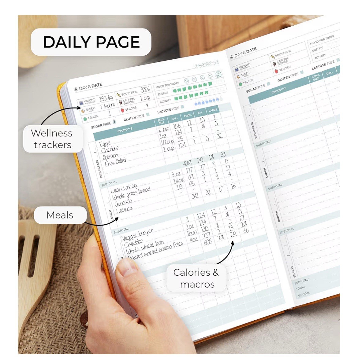 Clever Fox Food Journal Daily Diary Meal Planner Amber Yellow New