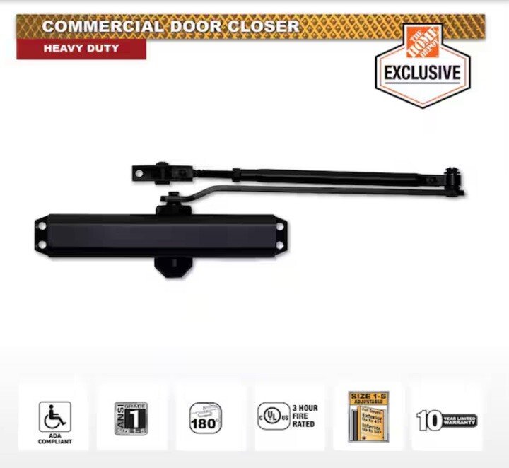 Universal Hardware Heavy-Duty All-in-One Matte Black Commercial Door Closer New!