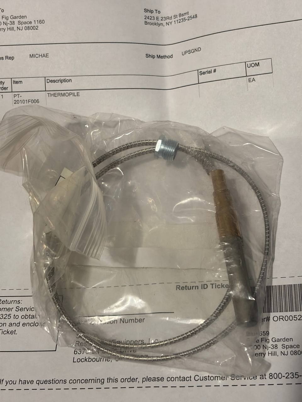 PT-20101F006 Thermocouple Patriot Cooking (LX1S) BRAND NEW OEM