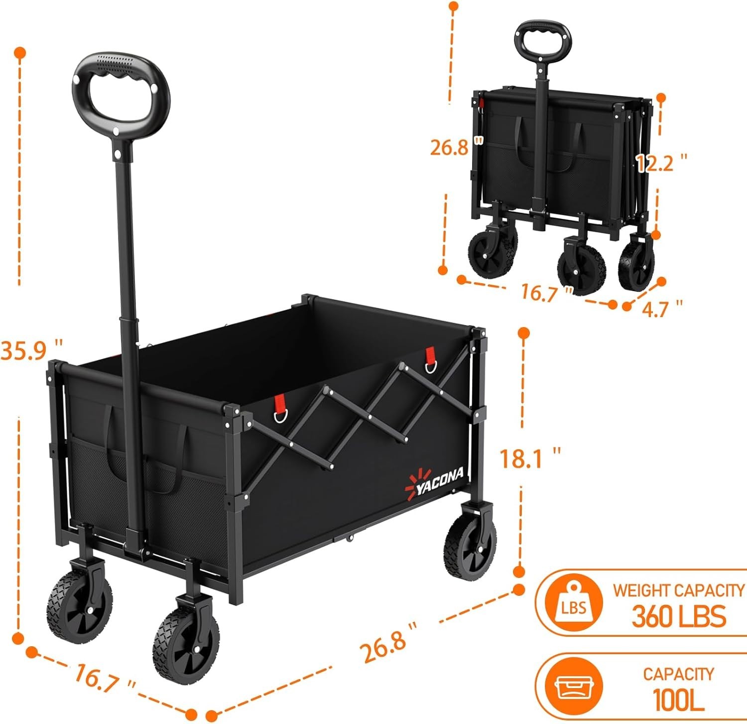 Multi-Functional Collapsible Wagon – 360LBS Load Capacity & Waterproof Fabric