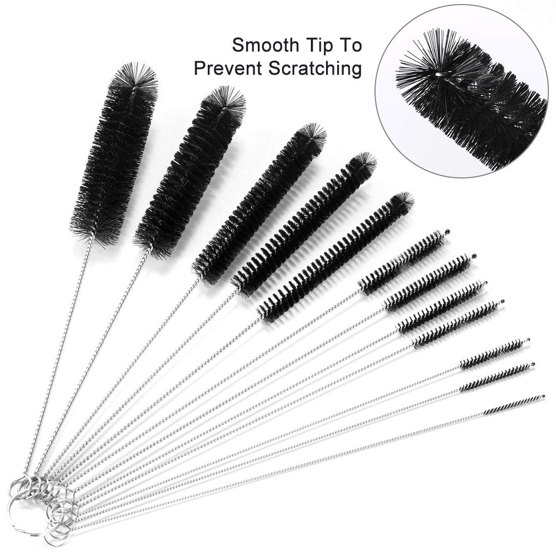 9.5 Inches Long Straw Cleaner Brush Set, 12 Pack 9.45 inches / 24 cm, Black