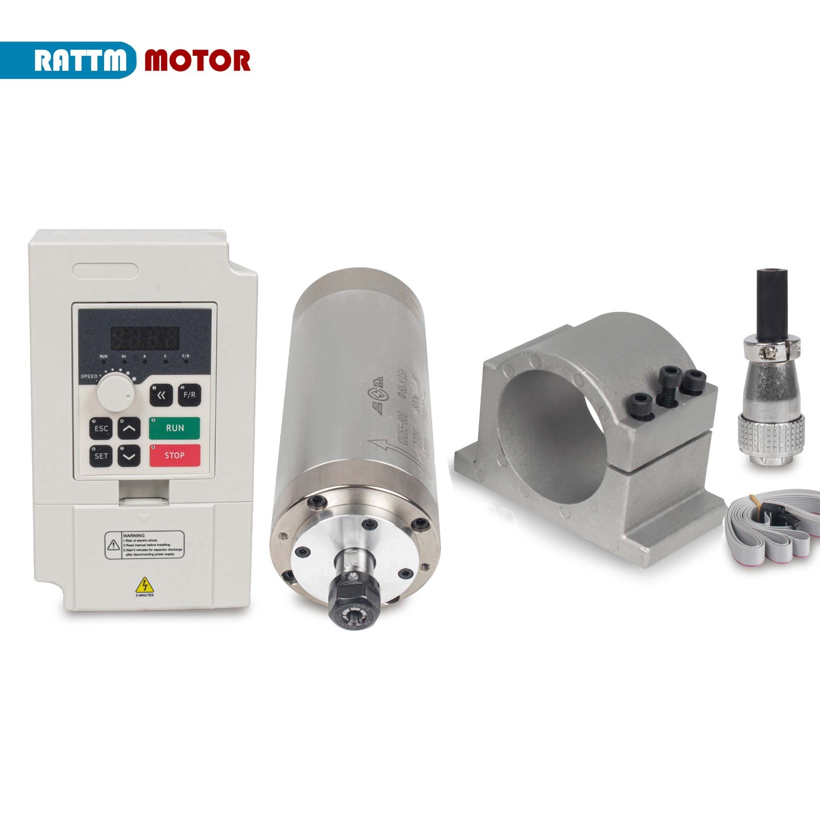US SHIP】0.8KW 110V Water Cooled Spindle Motor+1.5KW 110V VFD Inverter+65mm Mount