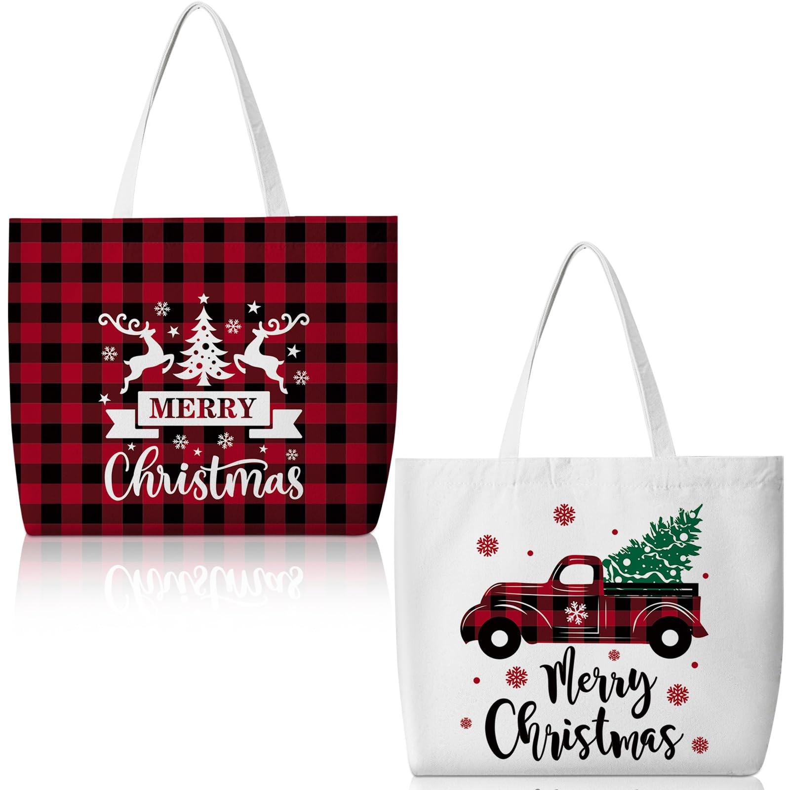 Bencailor 2 Pcs Christmas Canvas Tote Bags Classic Christmas, Red and Black