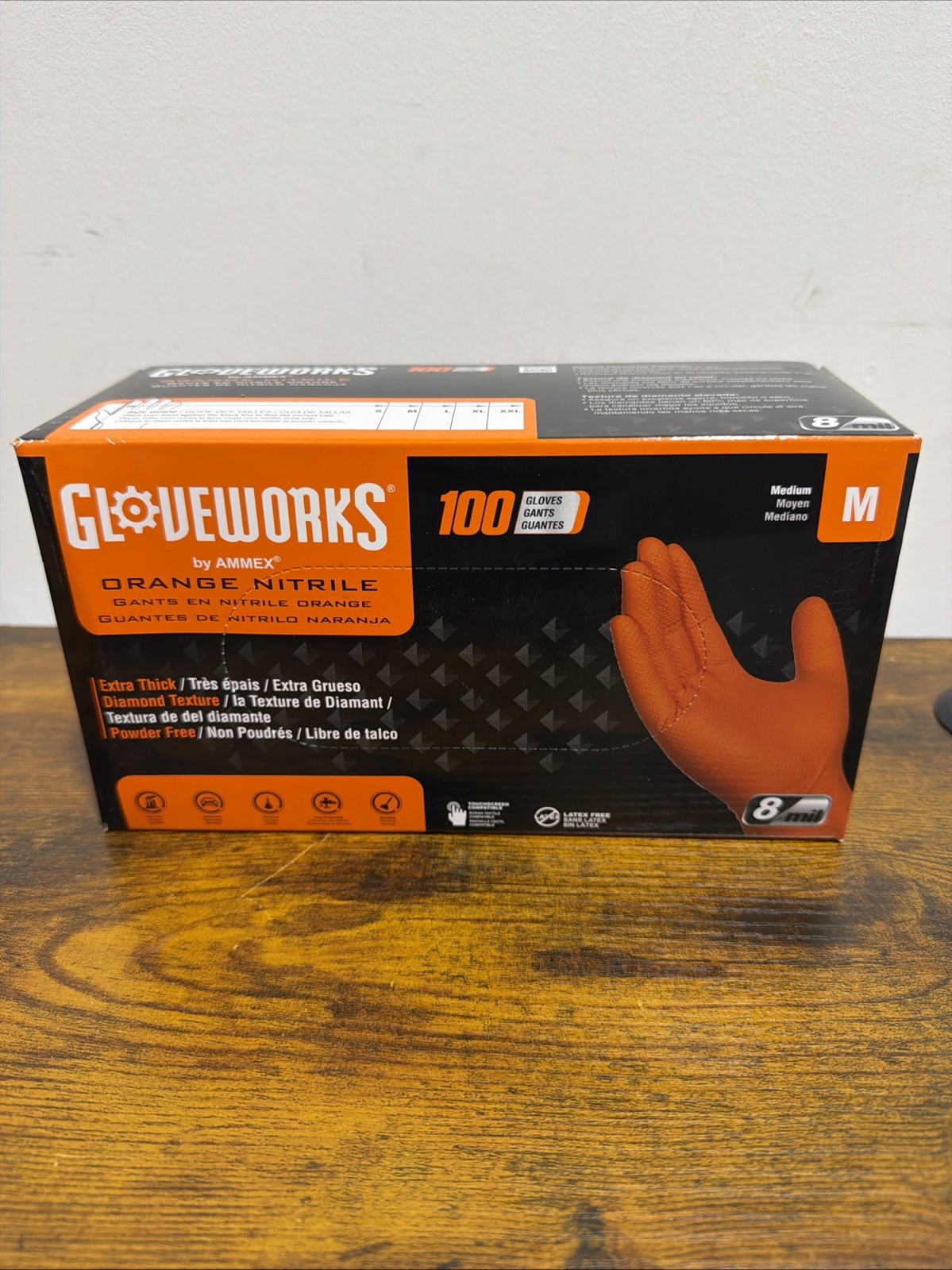 Gloveworks 100-Pack 8 Mil Nitrile Disposable Rubber Gloves, Medium, Orange New