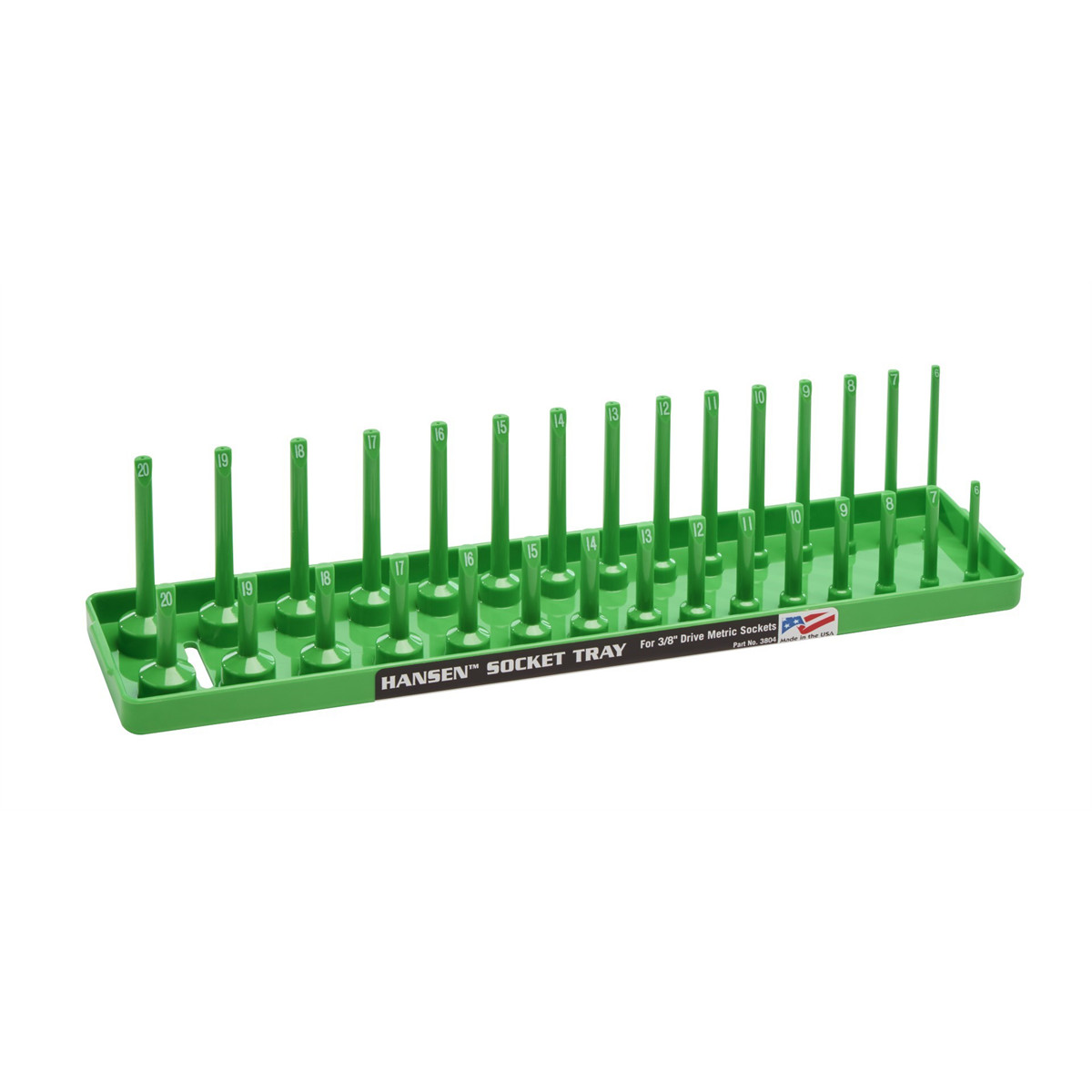 Hansen Global 3/8 Inch Metric 2 Row Regular/Deep Socket Holder Tray – Green 380