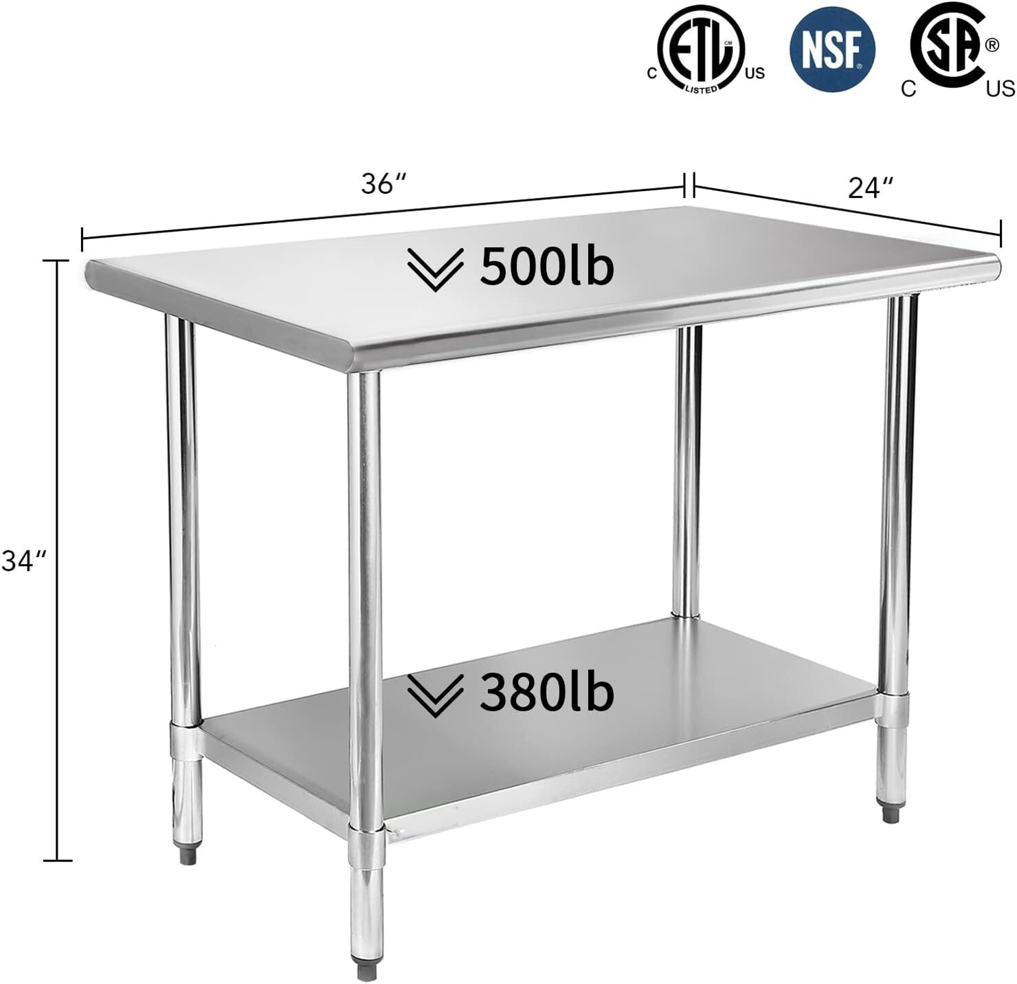 Mesa de acero inoxidable de 24 x 36 pulgadas, mesa de preparación y trabajo de