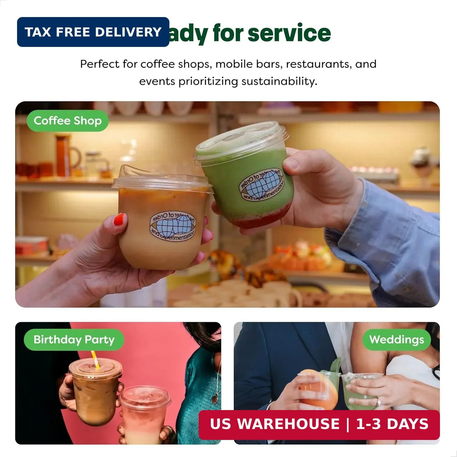 TOSSWARE NATURAL 16oz Arc Bundle – Plant Based 98mm Clear Cold Cups + Sip Lids –