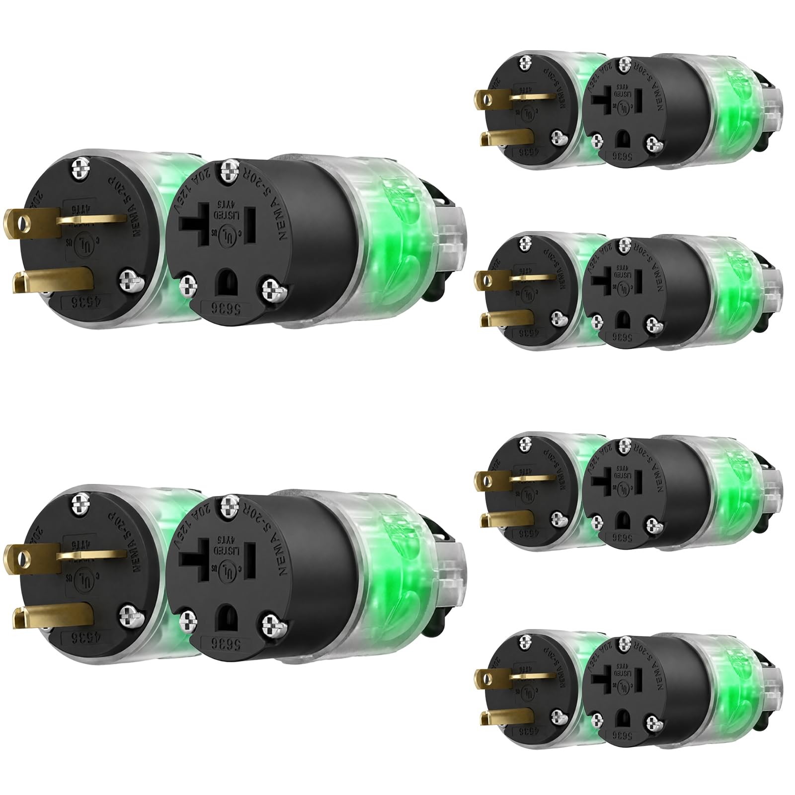 EPLESFTON 6 Set Lighted Cord End Replacement 20A 125V NEMA 5-20P*NEMA 5-20R, …