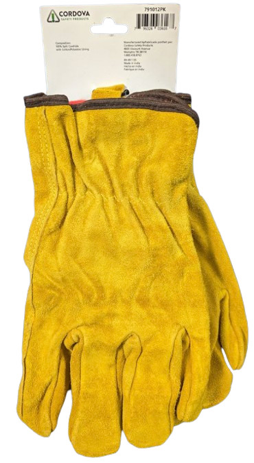 Lined Split Cowhide Leather Gloves Driving Construction Farming LARGE 2 Pack