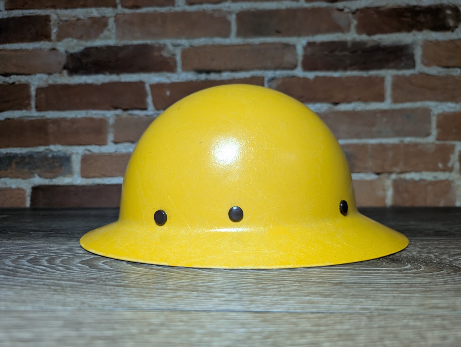 MSA Skullgard Full Brim Hard Hat Yellow w/ Adjustable Suspension Distressed