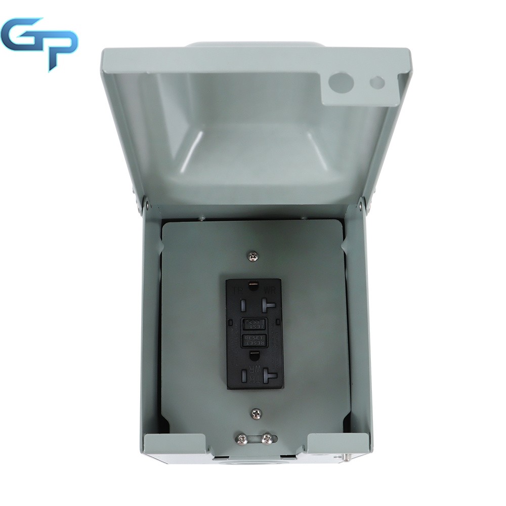 Outdoor Electrical Outlet Box Dual 20Amp GFCI Receptacle Weatherproof 3R Cover