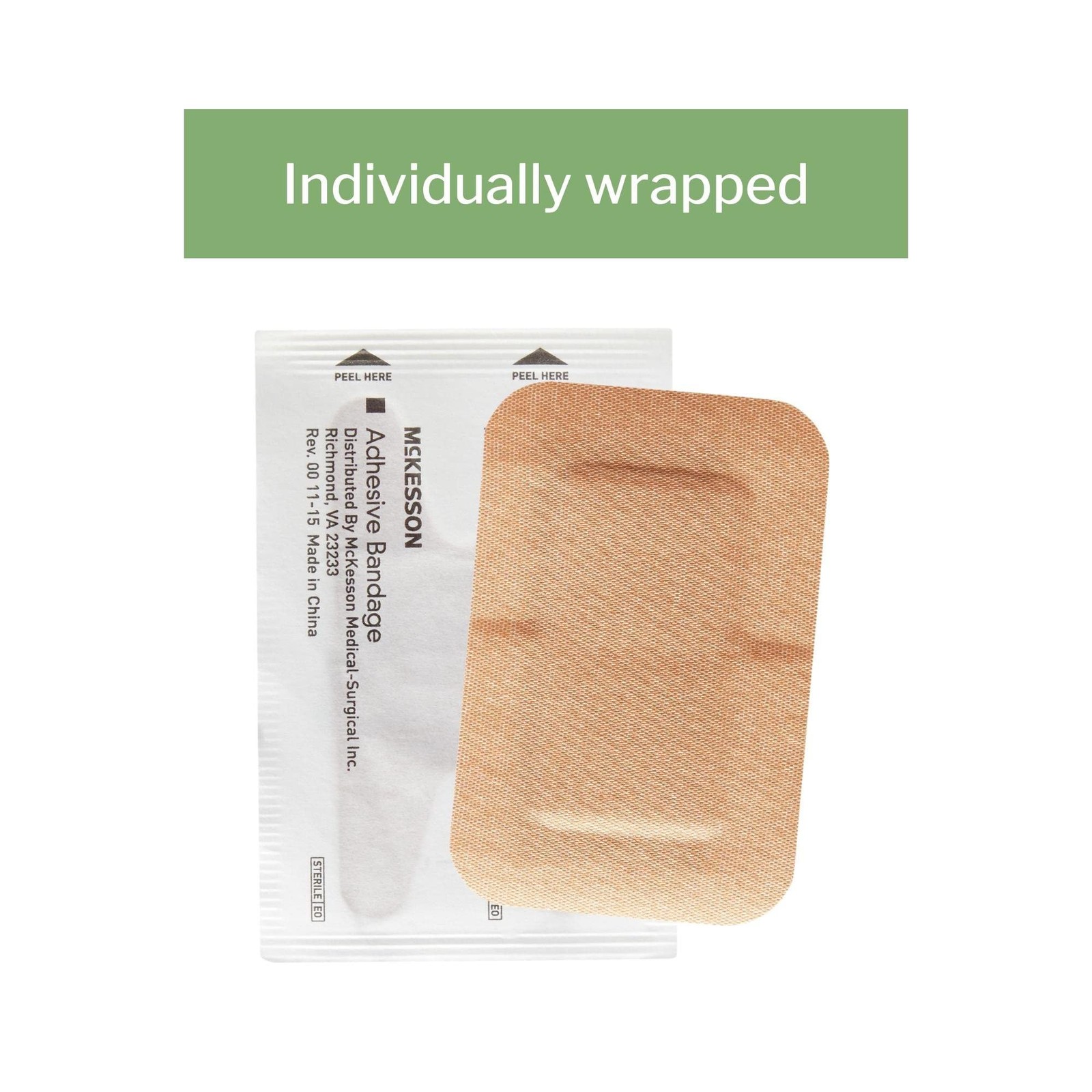 McKesson Adhesive Bandages, Sterile, Fabric Patch, 2 X 3 Inch (50 Count), Tan