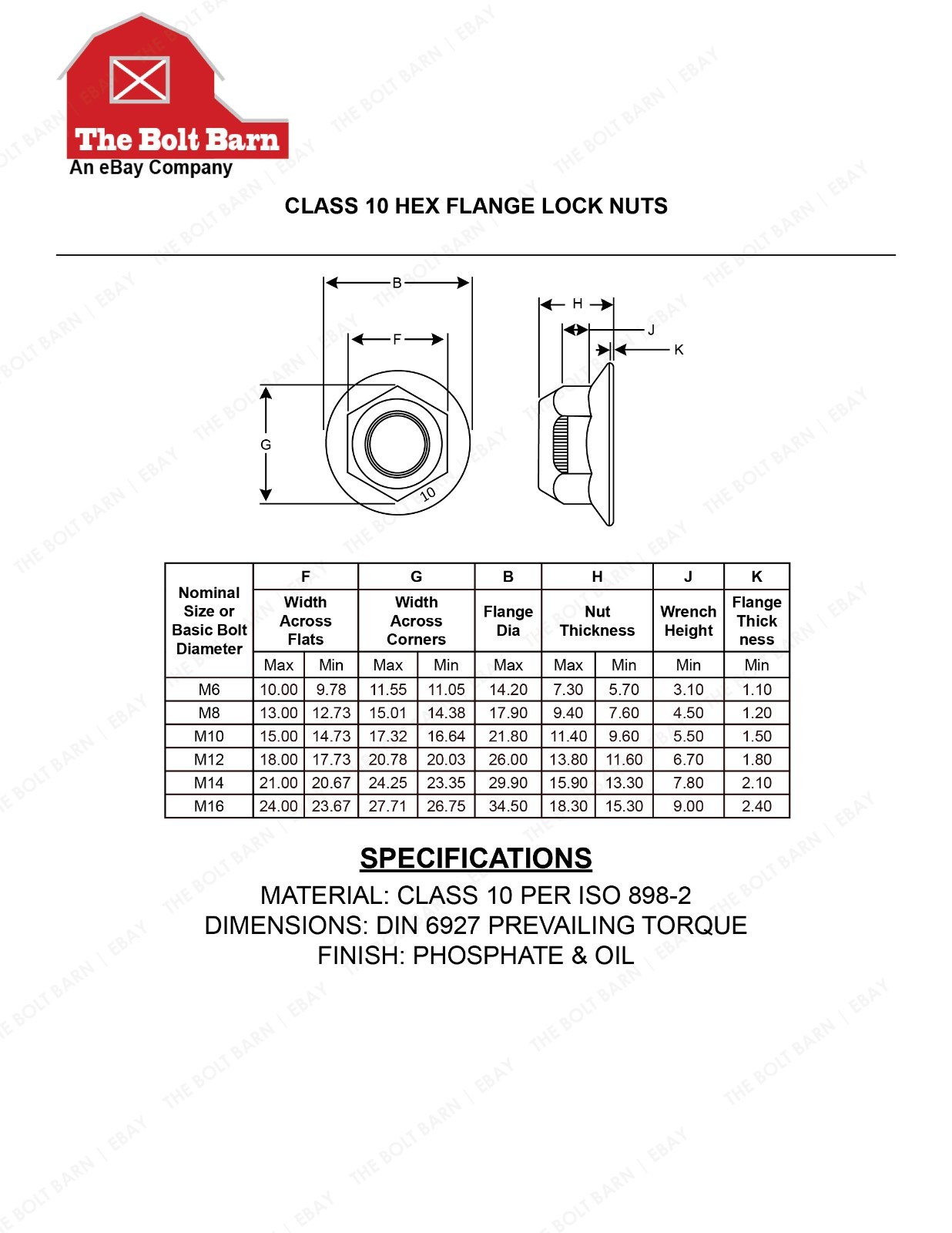 (8) M12-1.75×60 Class 10.9 DIN Hex Flange Bolts & (8) M12-1.75 Flange Lock Nuts