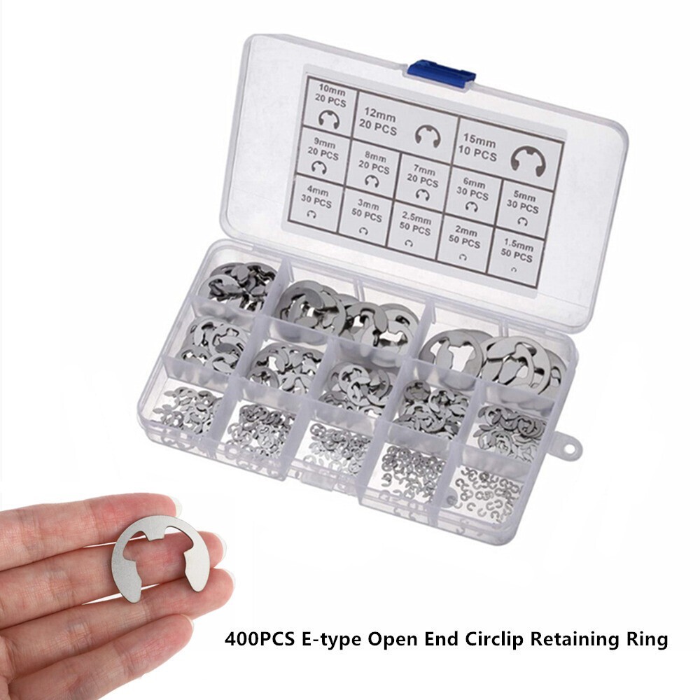 400x Car Stainless Steel E-Clip Circlip Kit Universal Retaining Ring Assortment