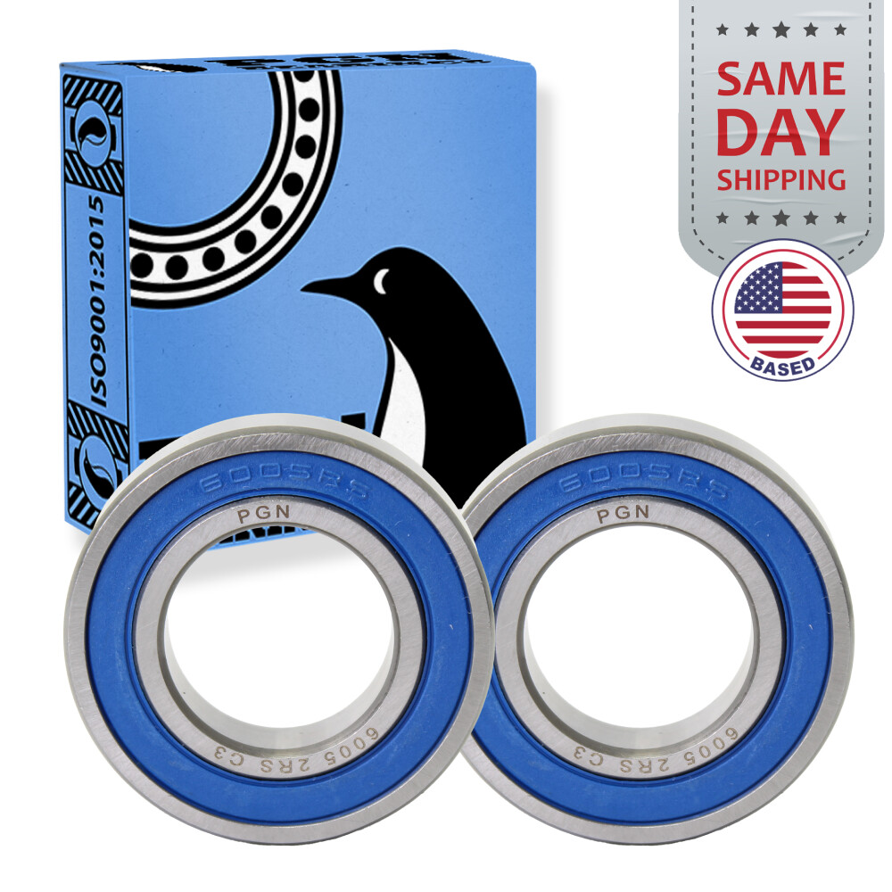 (2) 6005-2RS Premium Rubber Seal Ball Bearing C3 EMQ, 25x47x12, 6005 2RS 6005rs