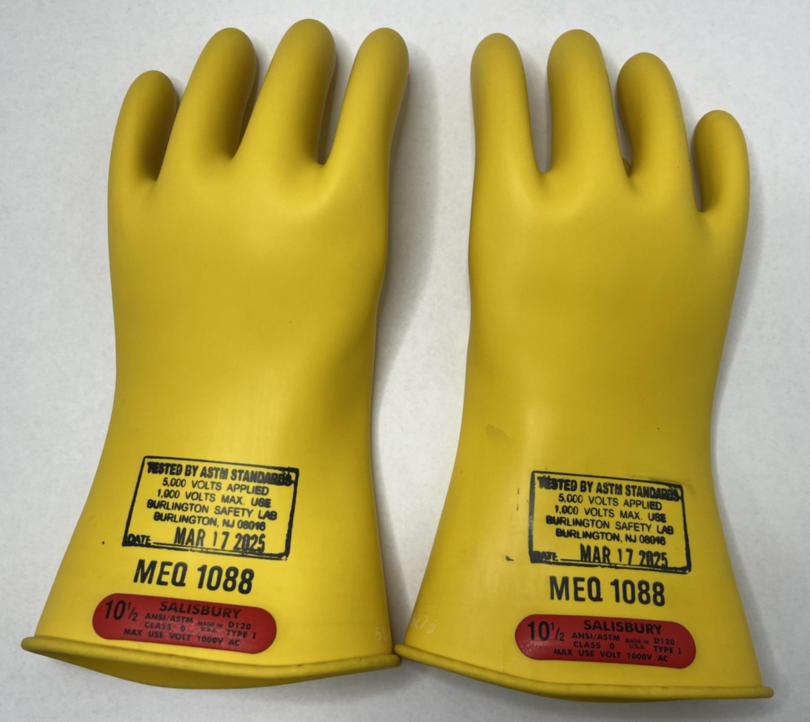 Salisbury D120 Class 0 1000V Rubber Insulating Gloves 10-1/2 Yellow USA Pair