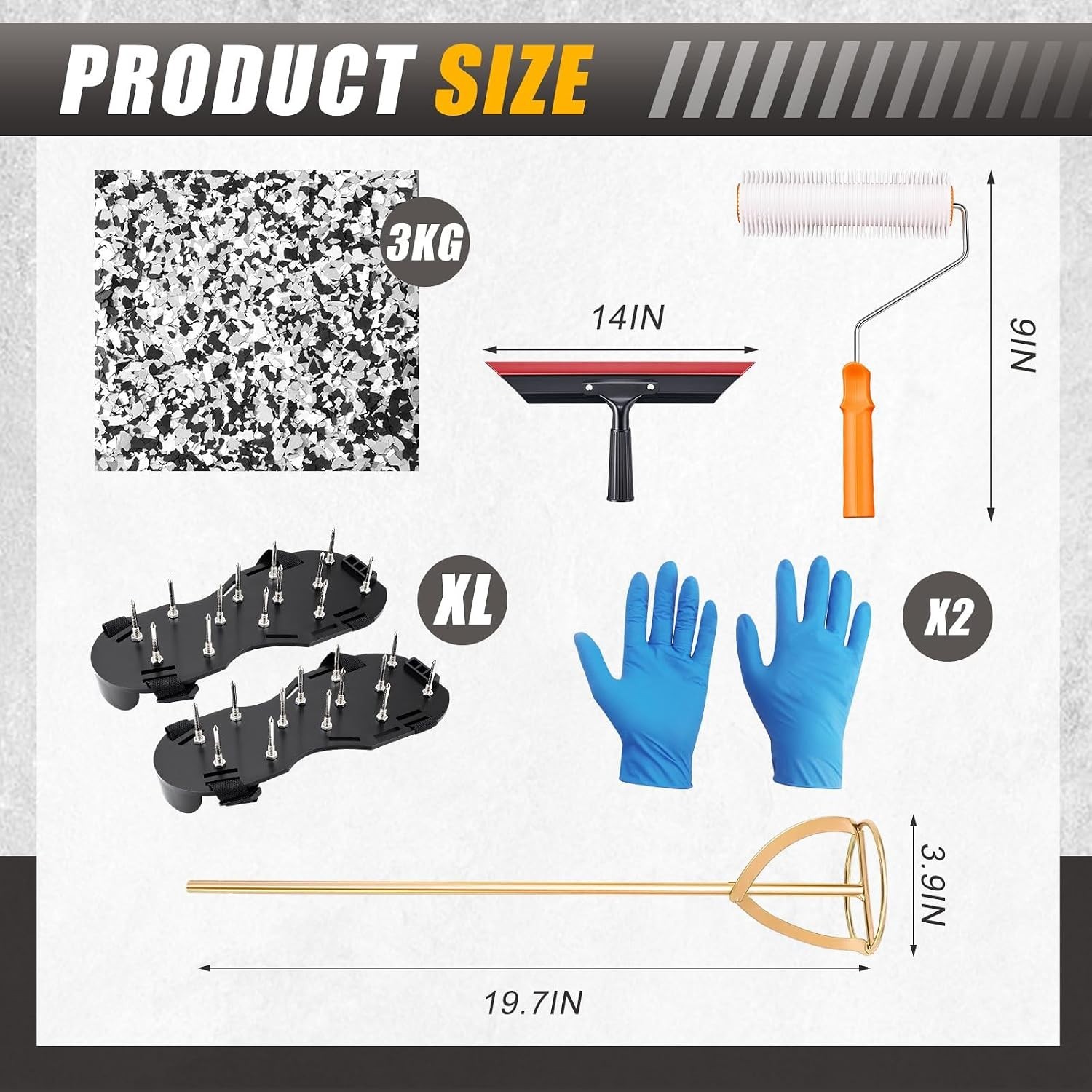Garage Epoxy Floor Coating Tool Kit 3KG with Spike Shoes for Garage, Basement