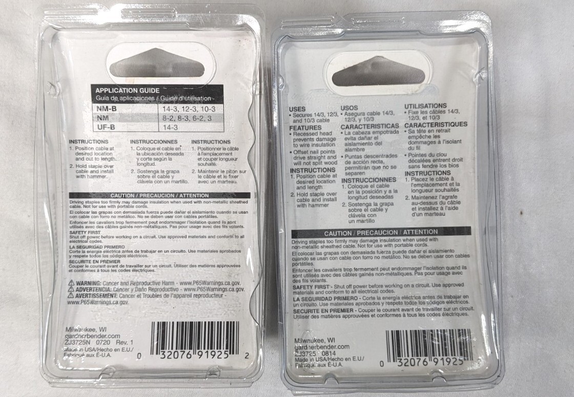 Lot of 2 Packs of 30 Gardner Bender NM Cable Staples MS-1575TD Wood 9/16″