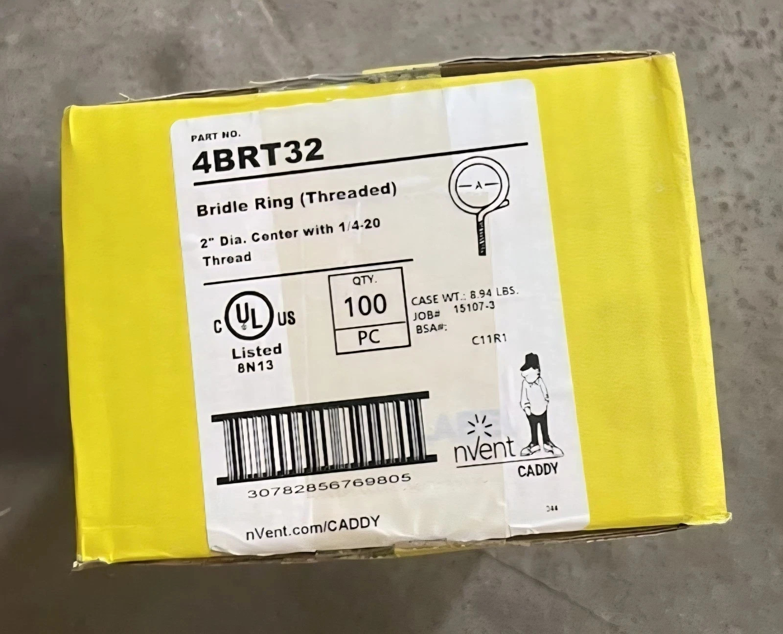 Nvent Caddy 2″ Bridle Ring Threaded, Steel, Electrogalvanized 4BRT32 Box of 100