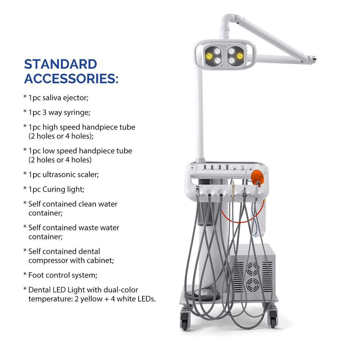 Dental Portable Delivery Unit System Air Compressor Cart /w+ Surgical Lamp Light