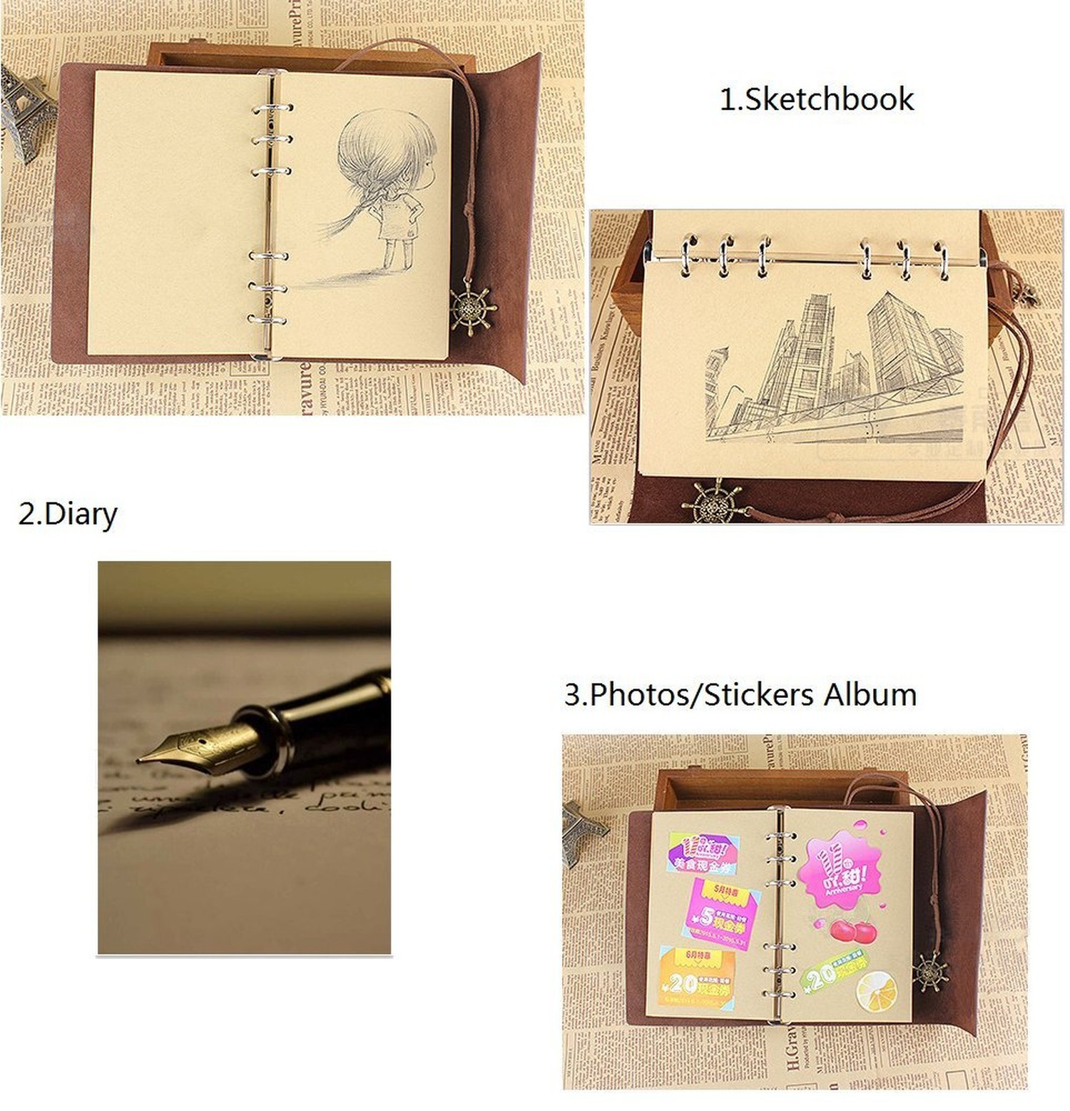 MALEDEN Leather Writing Journal, Refillable Travel Journal Notebook Sketchboo…