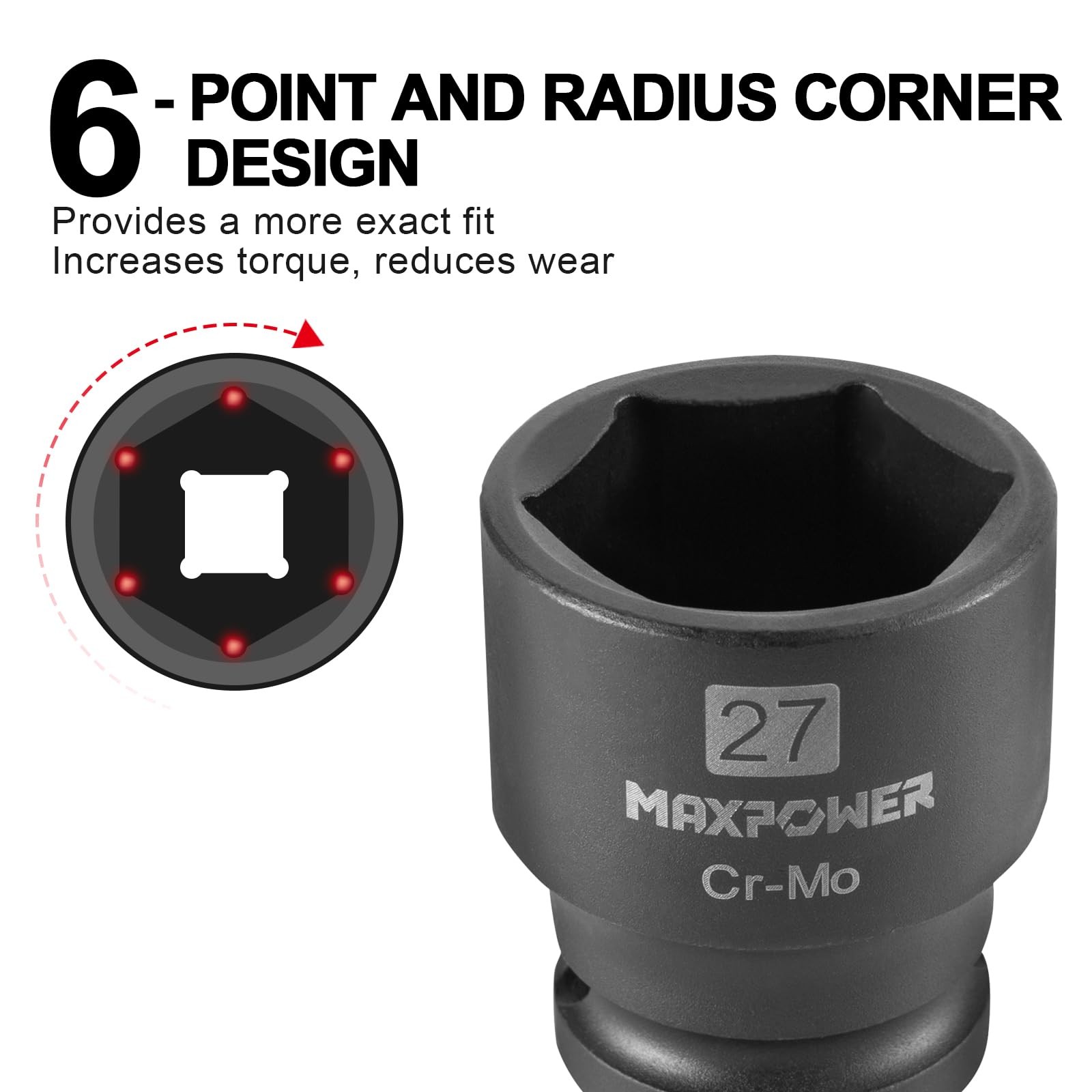 MAXPOWER 1/2 Inch Drive 27mm Standard Impact Socket, Made with 27mm, Black