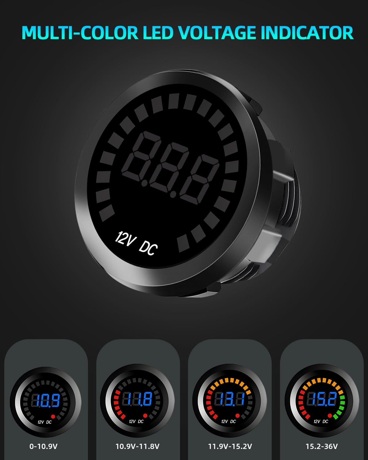 2PCS Waterproof DC 12V Voltage Meter, LED Digital Display Voltmeter Gauge Pan…