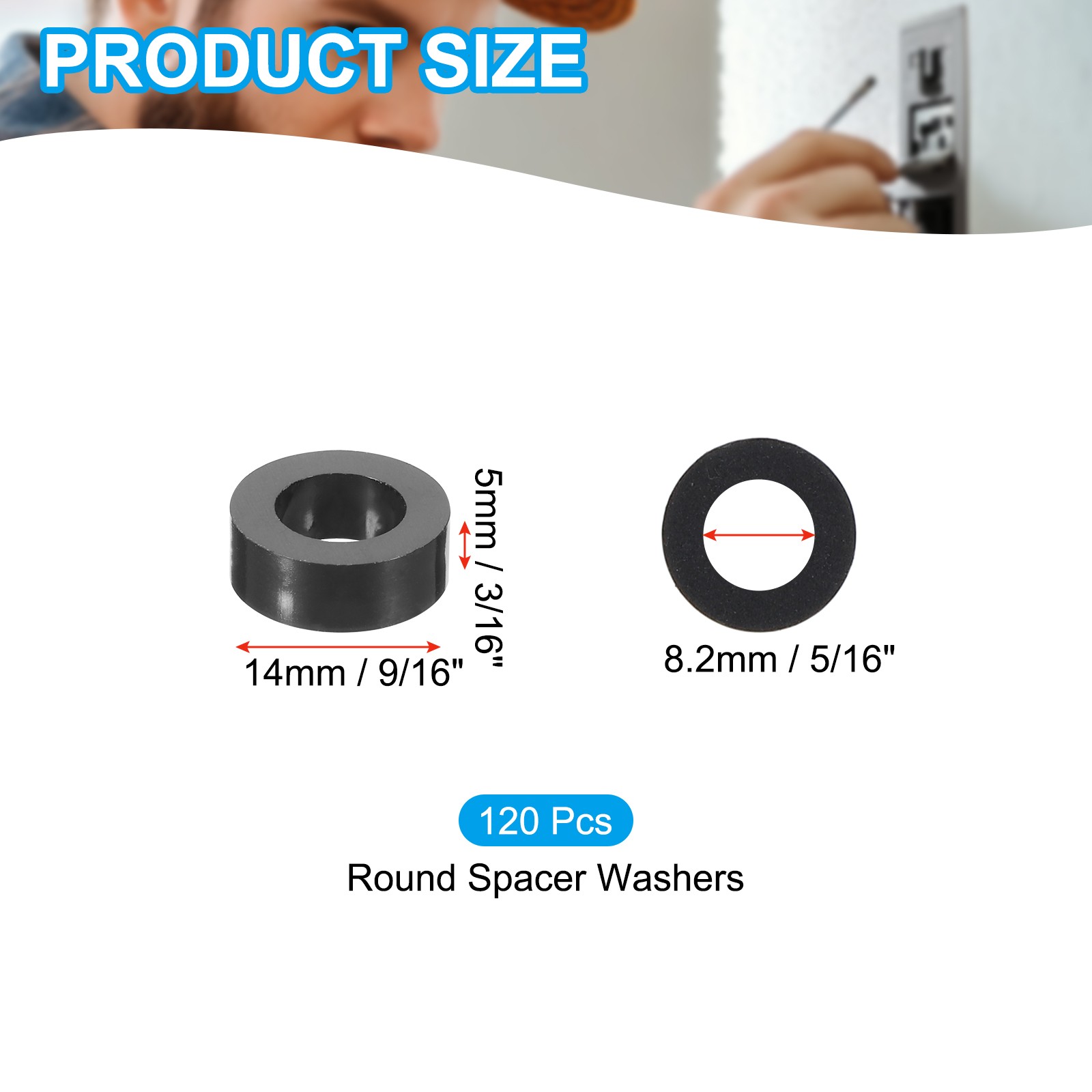 M8 Black ABS Inner Diameter 0.32″, Outer Diameter 0.55″,Length 0.2″, 120Pcs