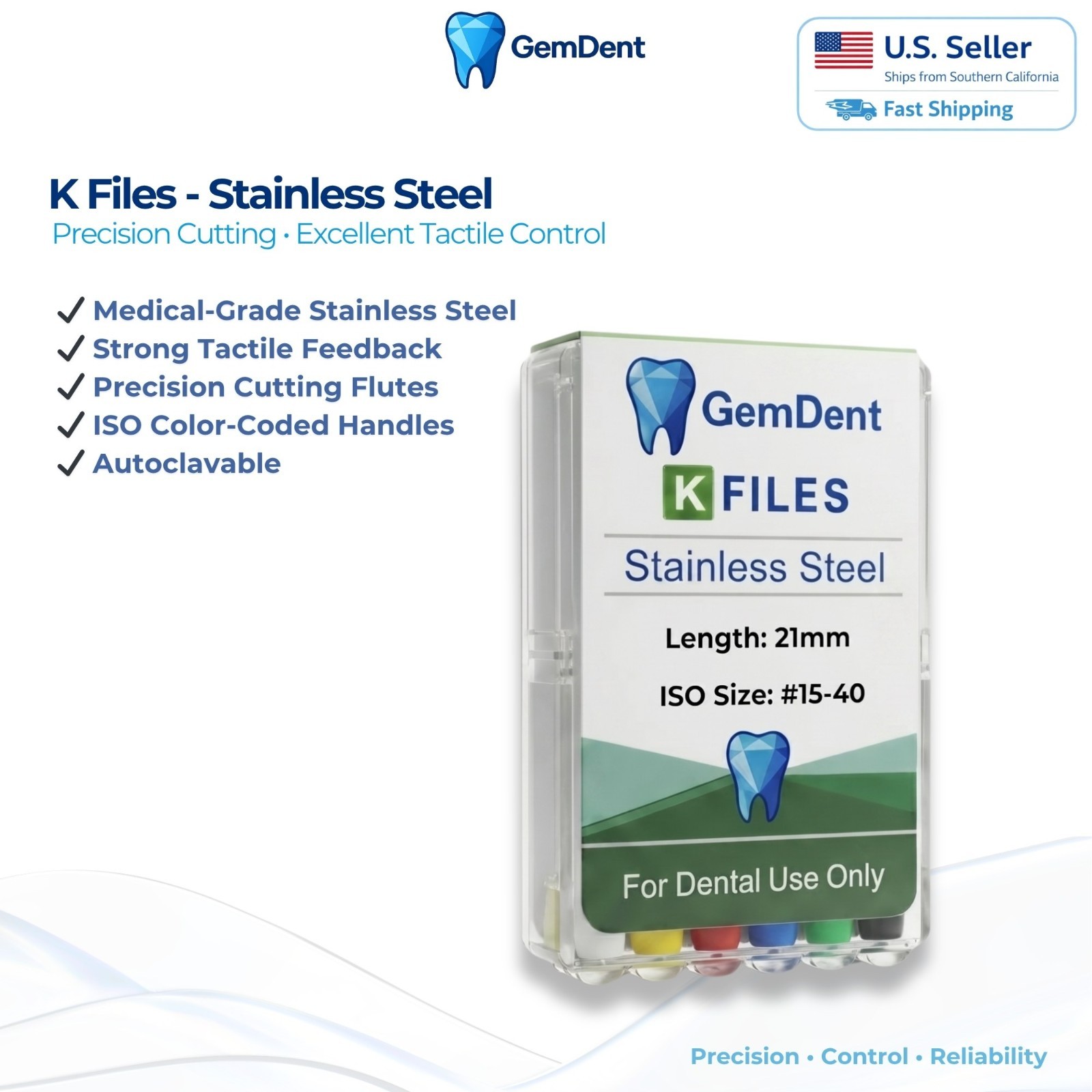 GemDent K Files Endo Root Canal Stainless Steel & NiTi Hand Files 21/25mm 6pk