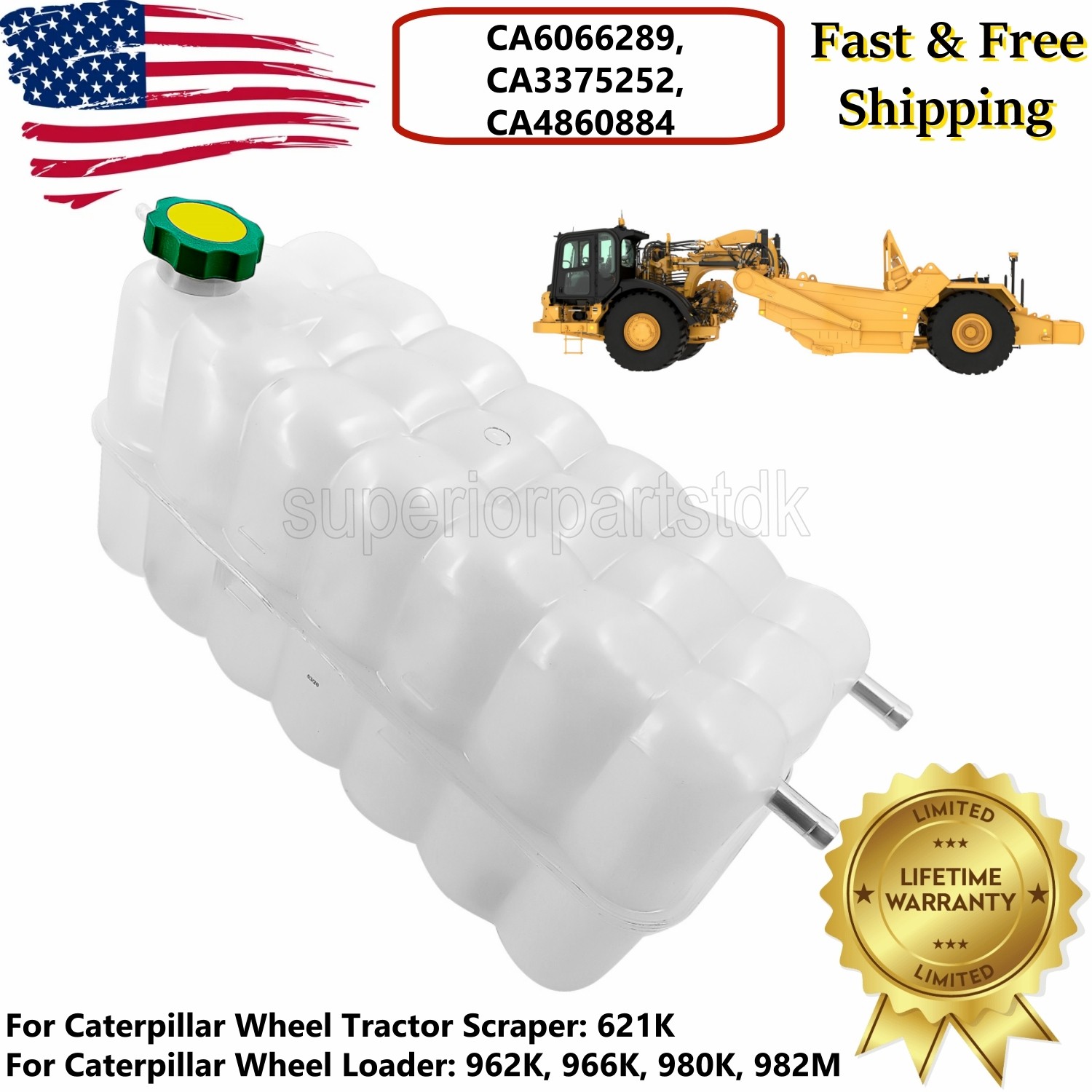 For Caterpillar 621K 962K 966K 980K 982M Coolant Tank 606-6289 337-5252 486-0884