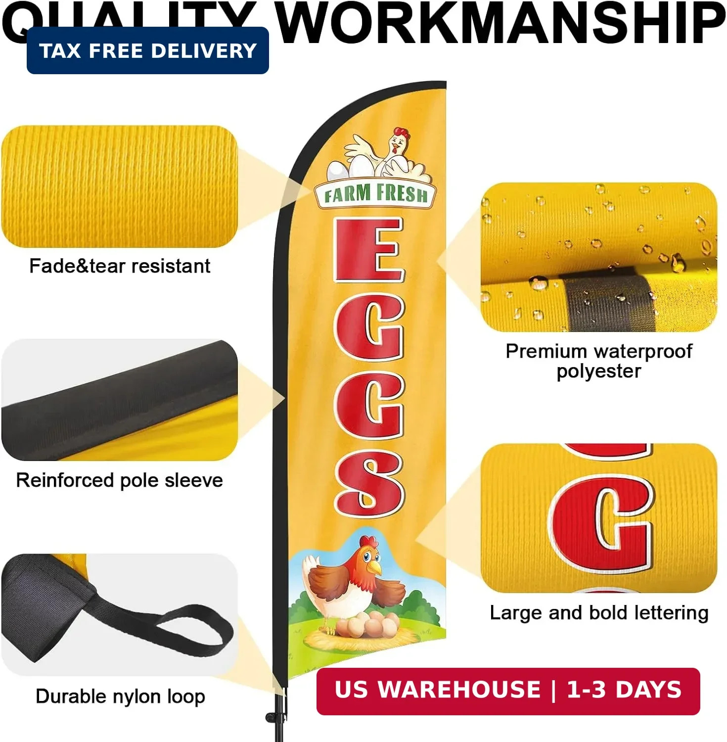 Farm Fresh Eggs Feather Flag Banner with Pole and Stake, Advertising Sign for