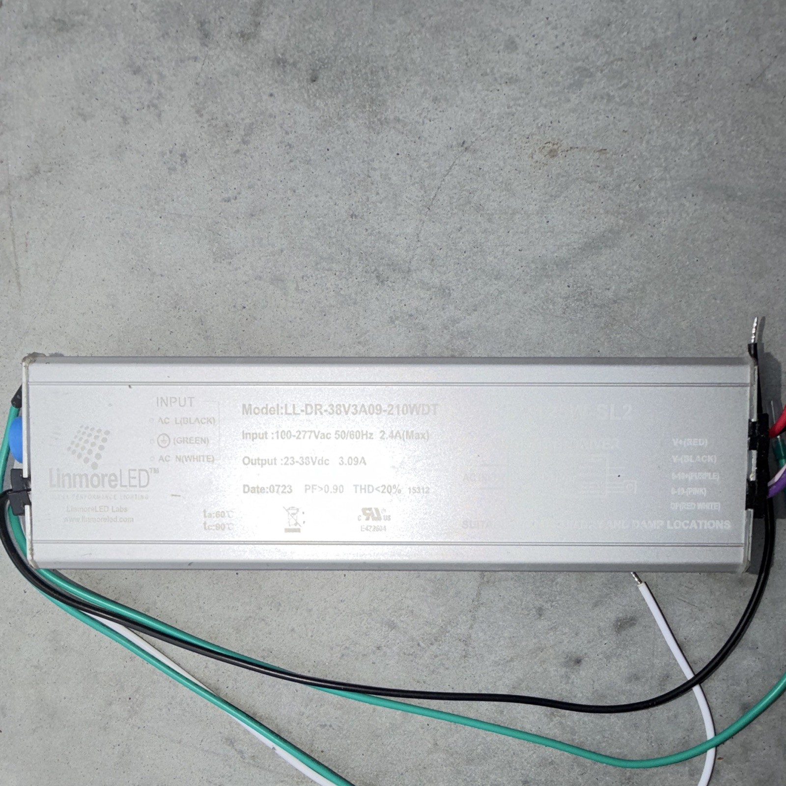 LinmoreLED DR125W-SL2 125W Isolated LED Driver 100-277Vac 23-38Vdc 3.09A