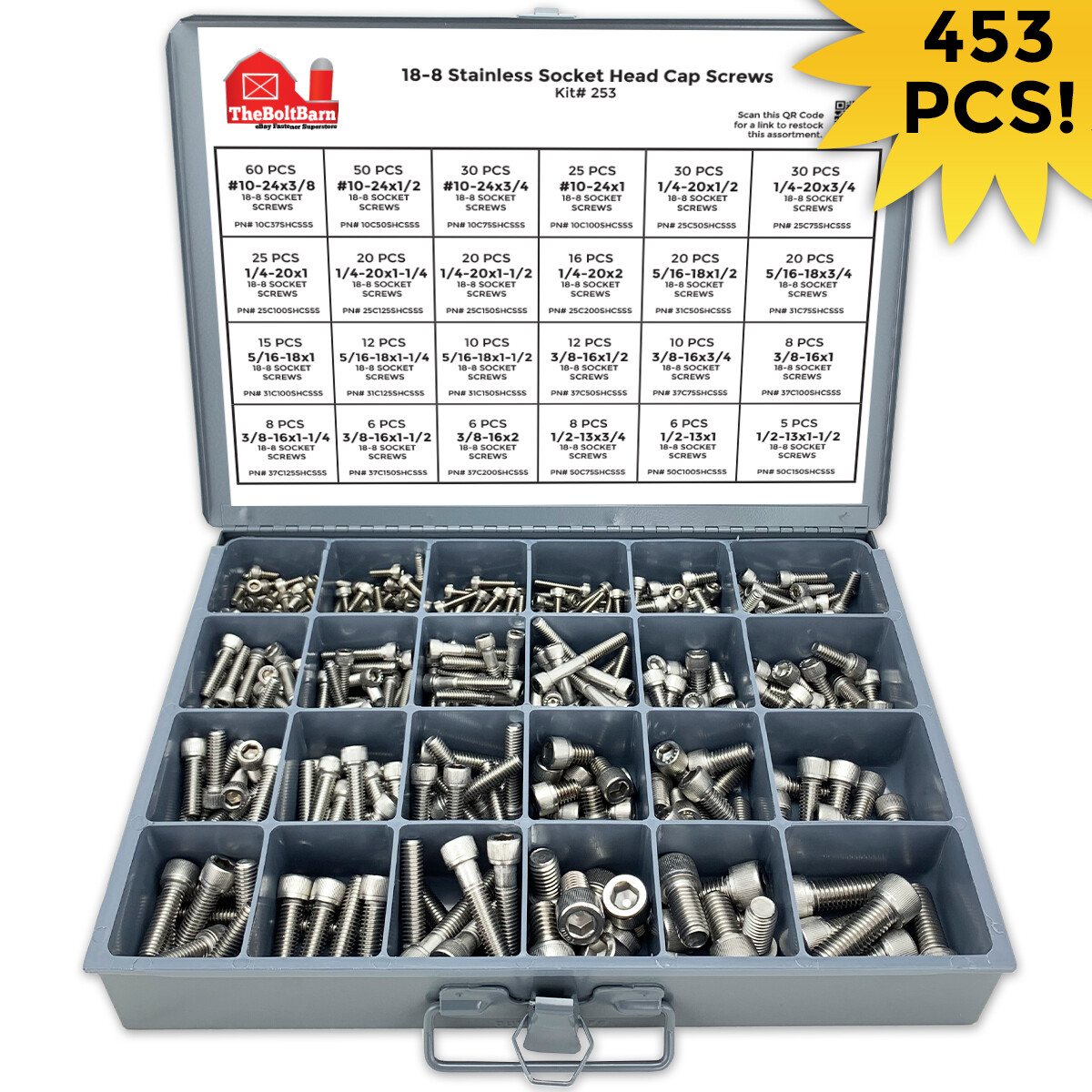 Allen Socket Head Cap Screws Coarse 18-8 Stainless Steel Assortment – 453 PCS