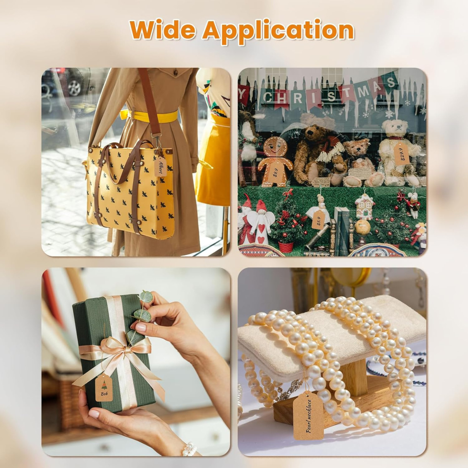 1000 Pack Brown Price Tags with String 1.75×1.1 Kraft Paper Jewelry Gift Tags