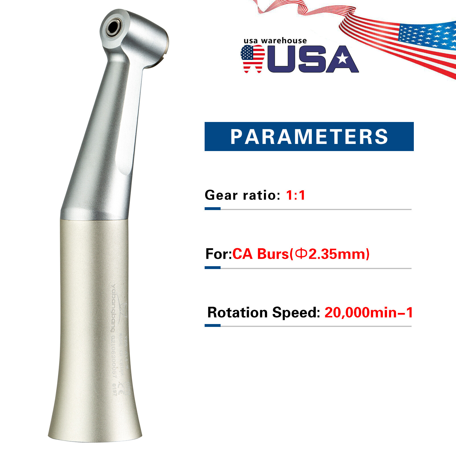 YBB Dental 1:1 Slow Low Speed Handpiece Push Button Contra Angle fit CA burs