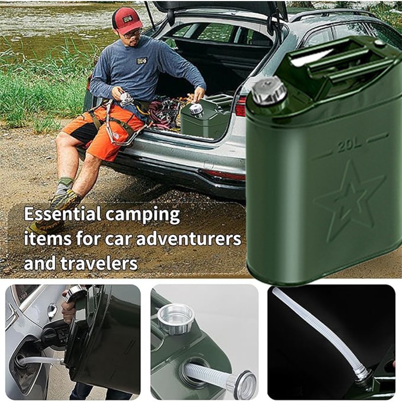 5 Gallon 20L Gasoline Army Green Jerry Can Military Metal Steel Tank Backup USA
