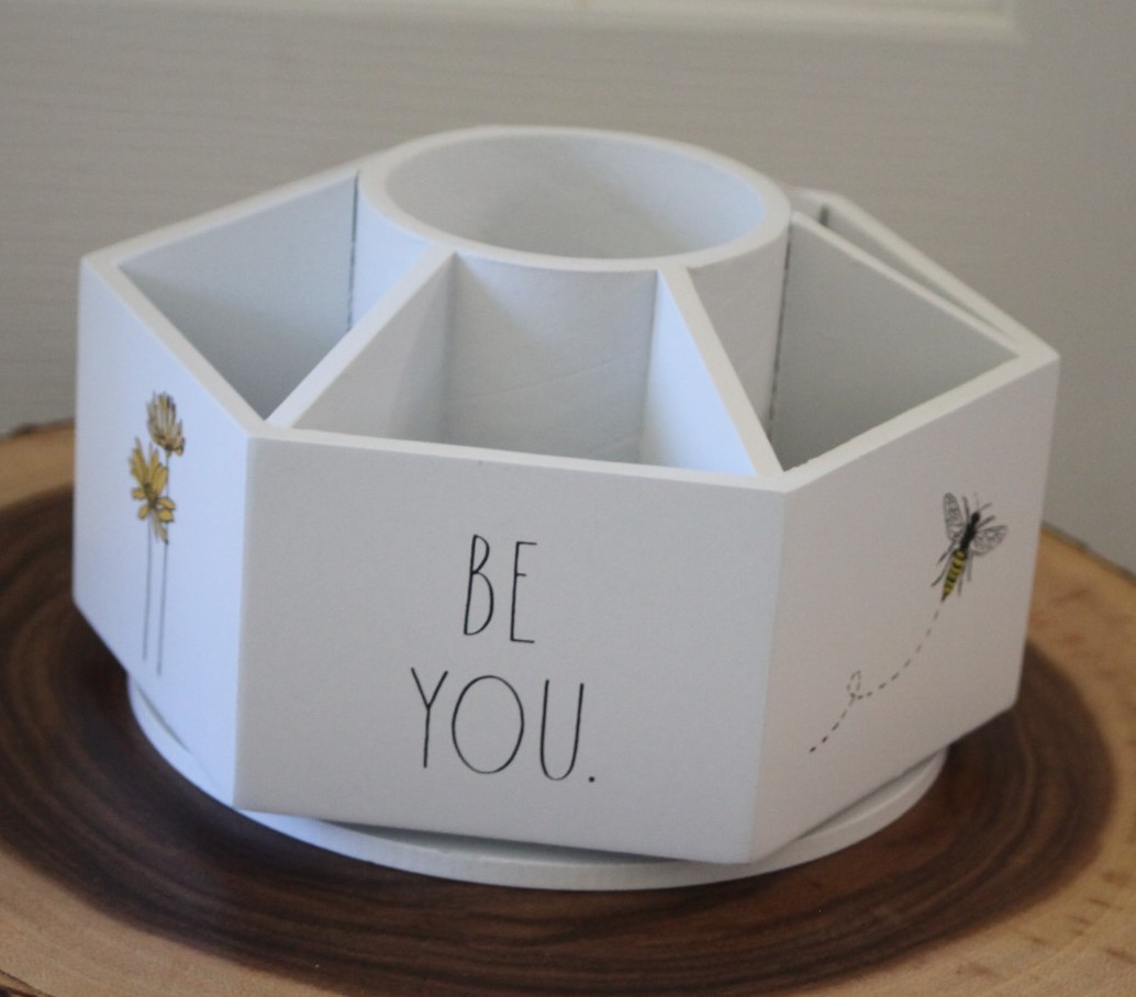 Rae Dunn Bee Flower Heart Be You Be Happy Be Kind Pen Pencil Lazy Susan Holder