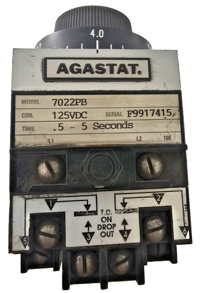 Agastat 7022PB Timing Relay 0.5-5 Seconds 125VDC DPDT 10A -30°C to 75°C