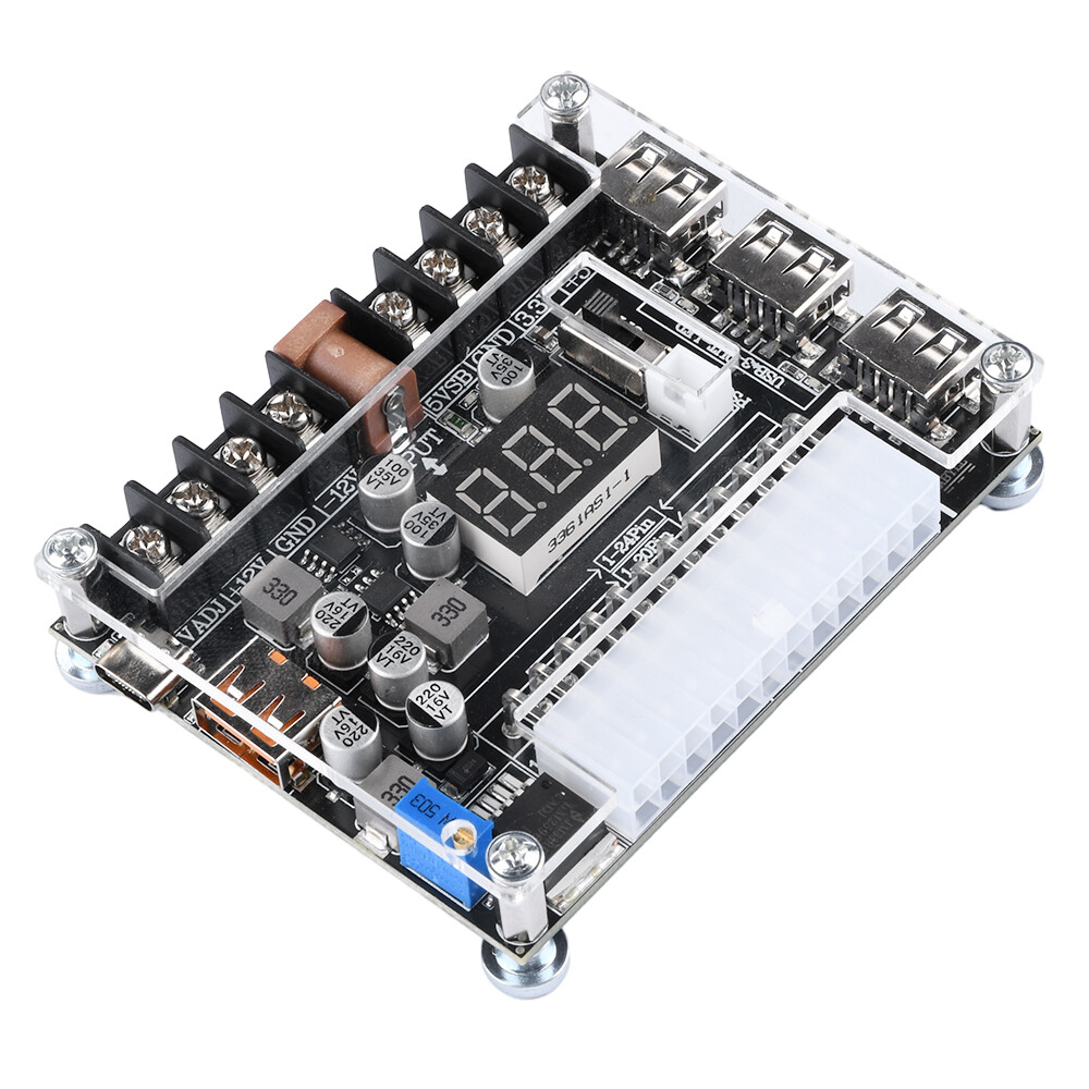 20/24Pin ATX Power Supply Breakout Board Adjustable Voltage Module + Case New
