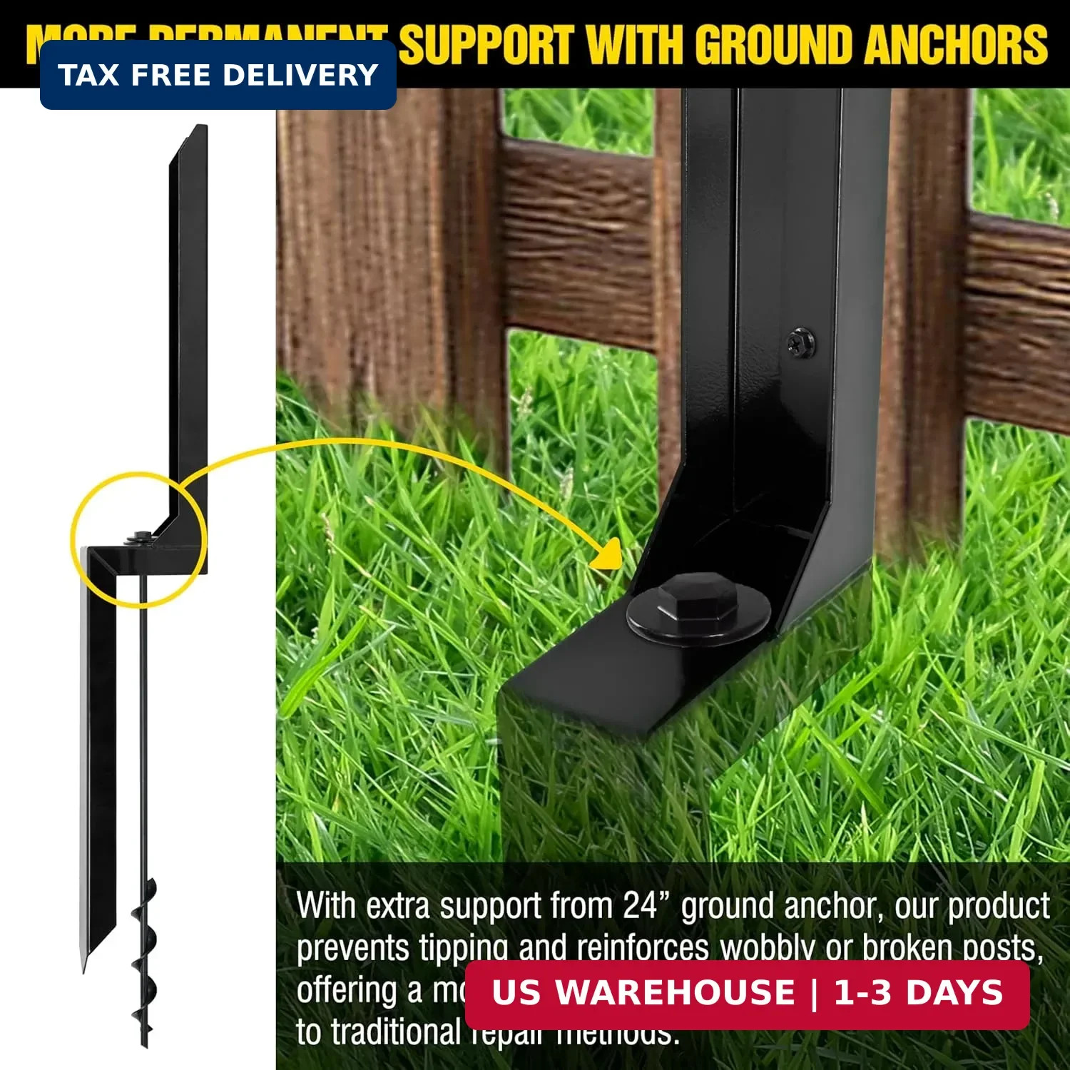 LADECH Heavy Duty Steel Fence Post Repair Stakes with Ground Anchor Screw in, Fi
