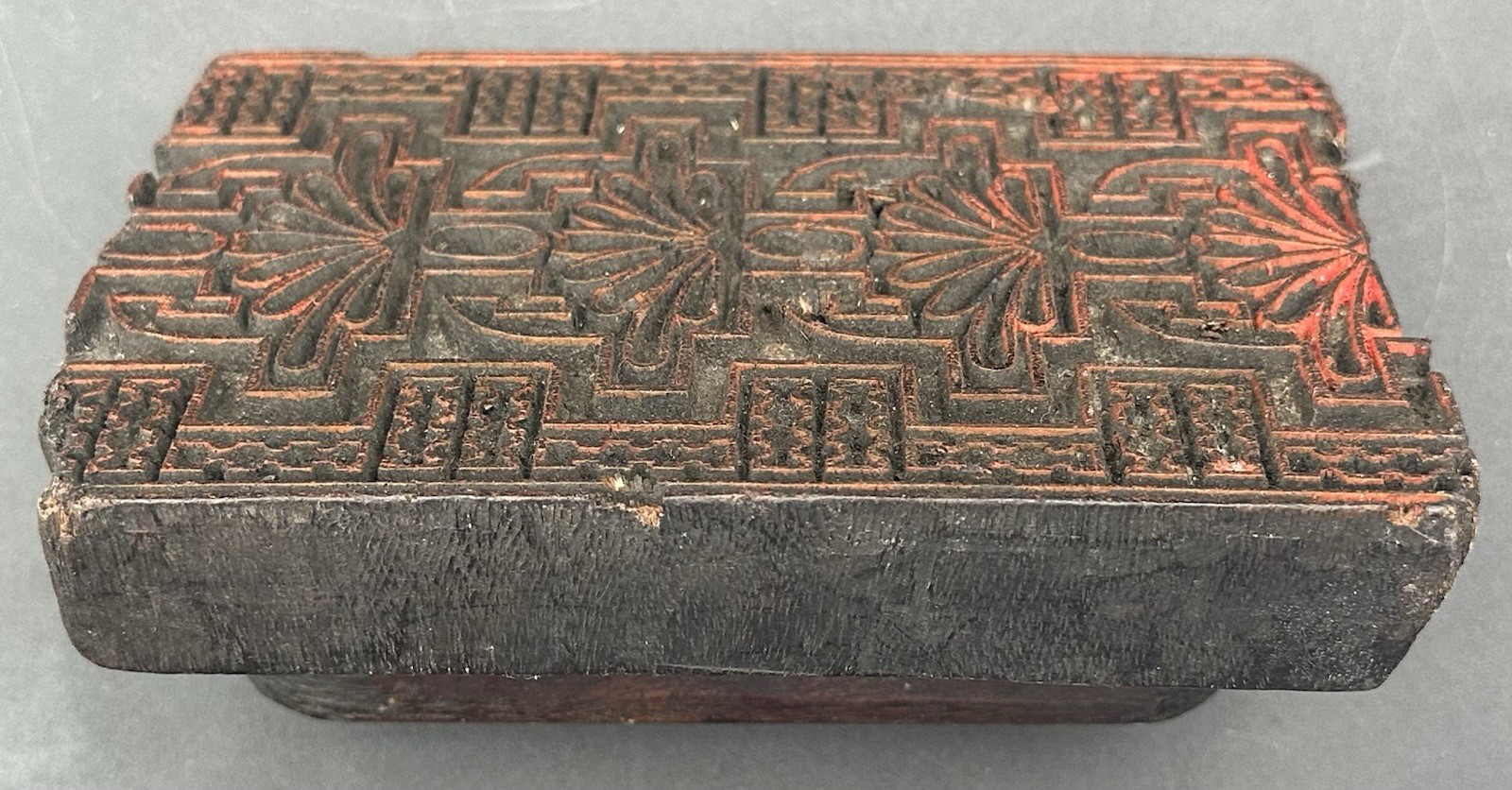 Antique Carved Wood Art Deco Geometric Textile Wallpaper Printing Block Stamp
