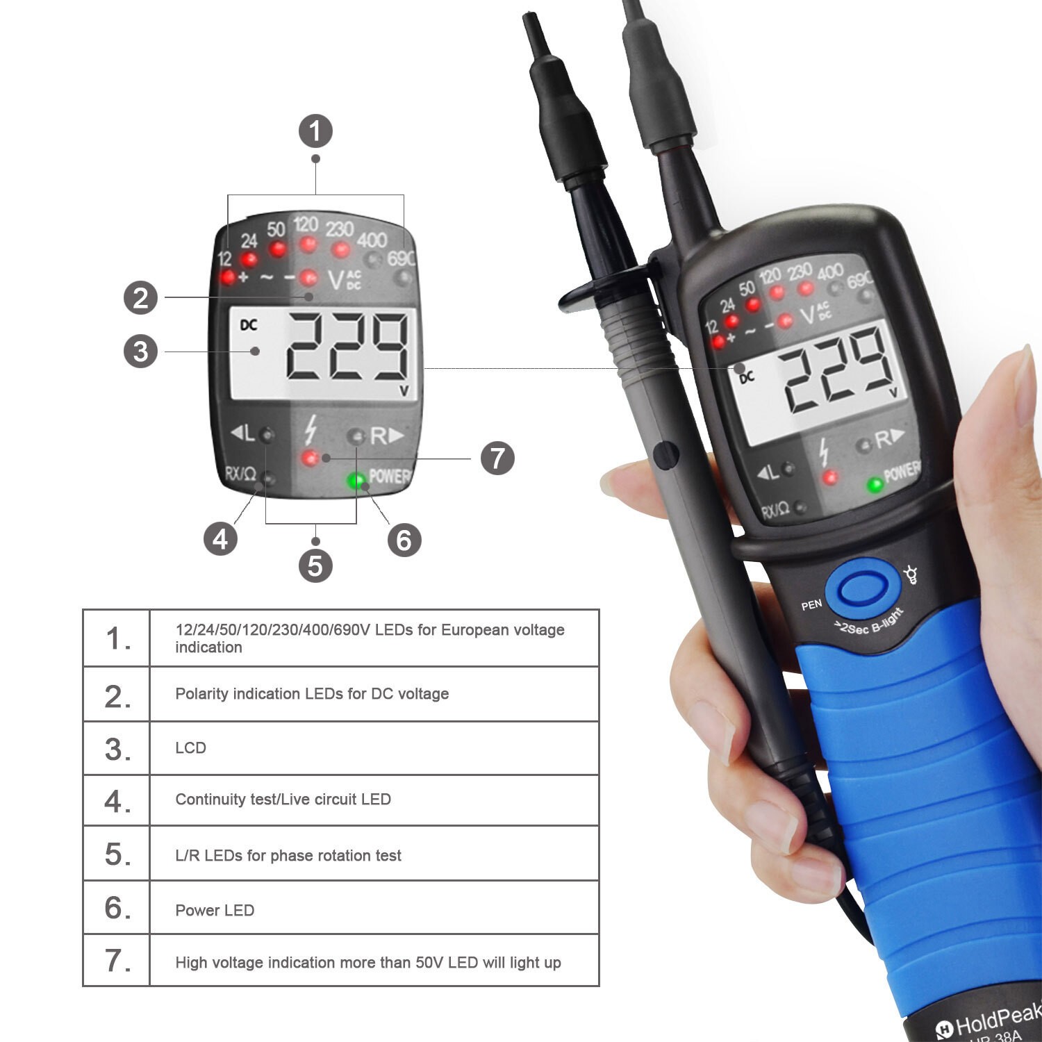 3 Phase Rotation Tester Sequence Meter with LEDs Buzzer Indicator Electrical Che