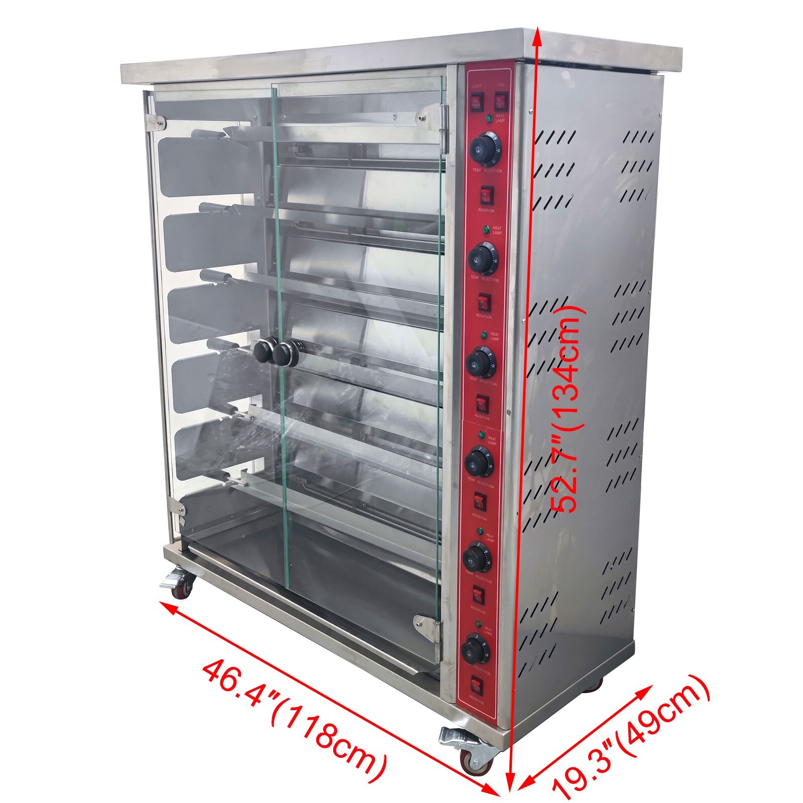 220V 6-Roll Electric Chicken Rotisserie Machine 122-572°F Automatic Roaster Oven