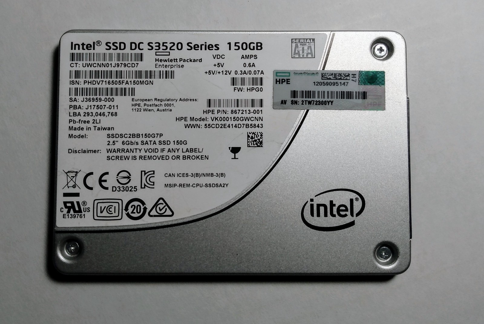 Intel SSD DC 150GB 2.5″ SATA S3520 Series Good Health SSDSC2BB150G7