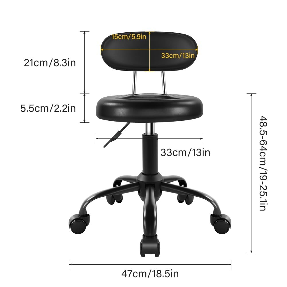 Adjustable Height Rolling Office Chair with Back Swivel Wheels Ergonomic Stool