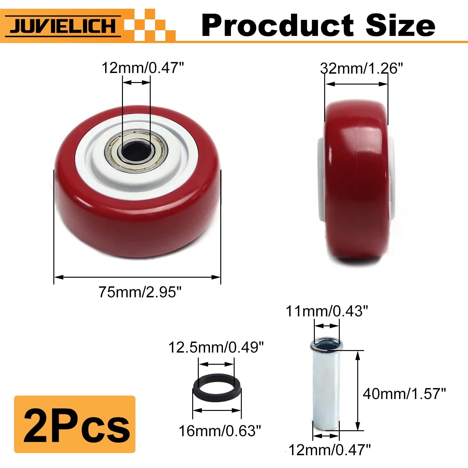 Universal Fit 2Pcs 3-Inch PU Caster Wheels – Ideal for Trolleys and Workbenches