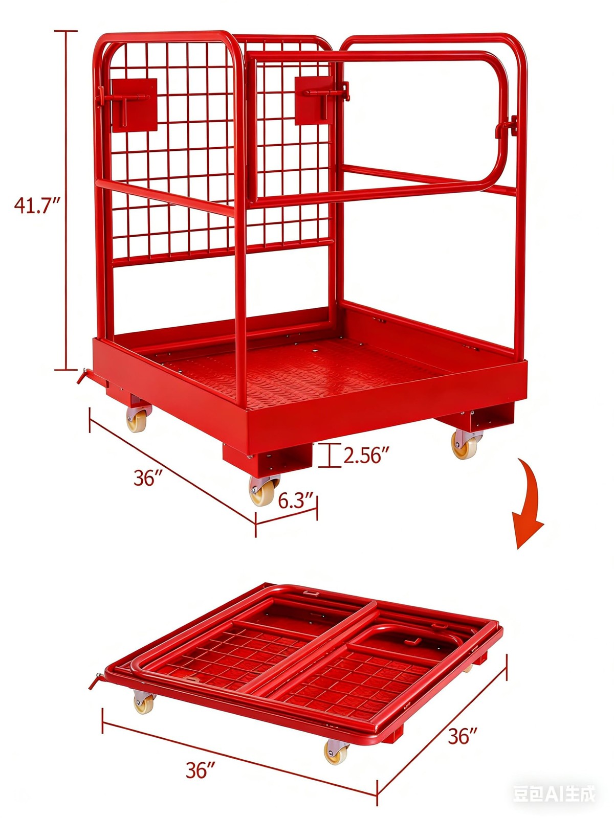 1200lbs Forklift Safety Cage Heavy Duty Collapsible 36″ x 36″ Steel Man Basket